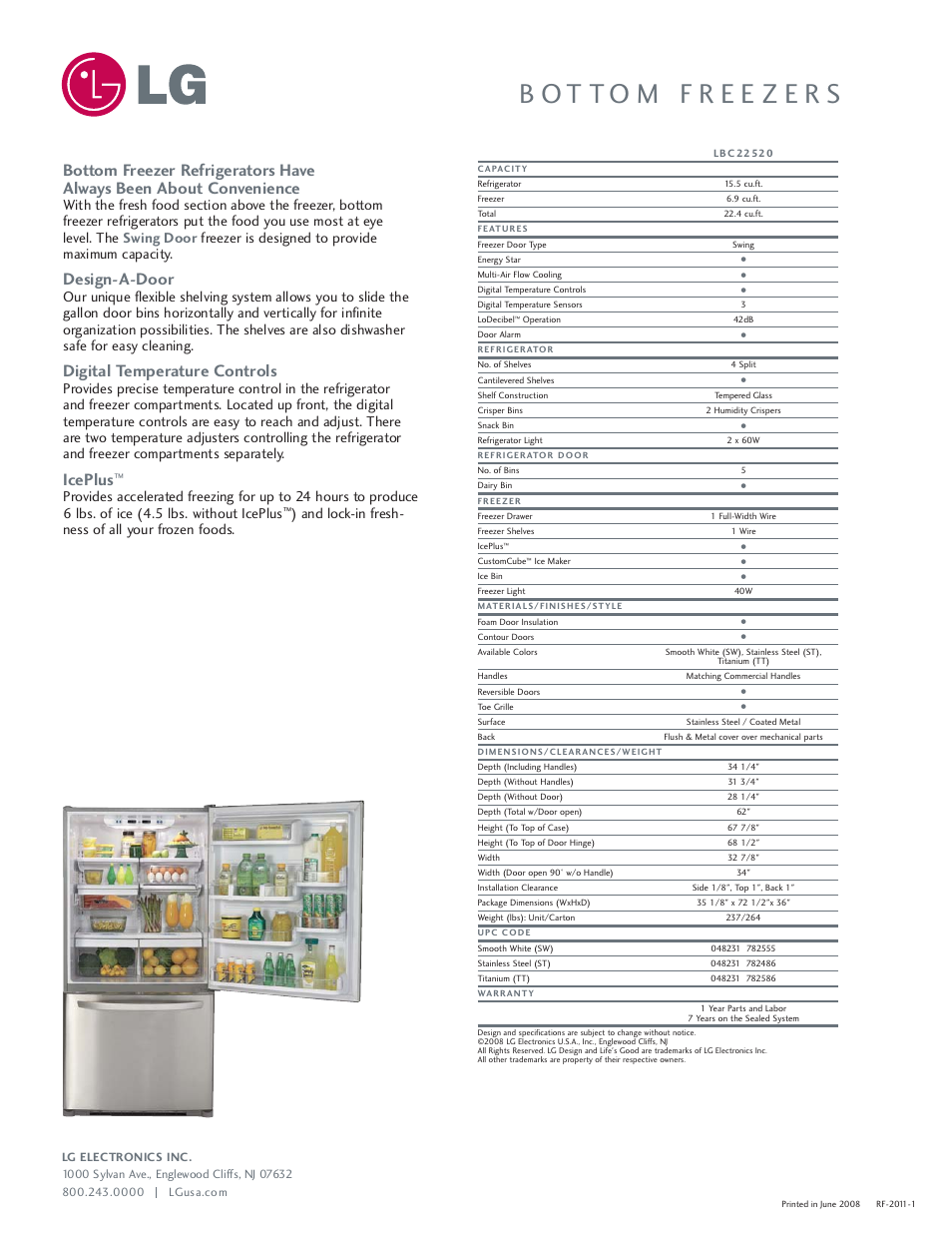 Design-a-door, Digital temperature controls, Iceplus | And lock-in fresh- ness of all your frozen foods | LG LBC22520 User Manual | Page 2 / 2