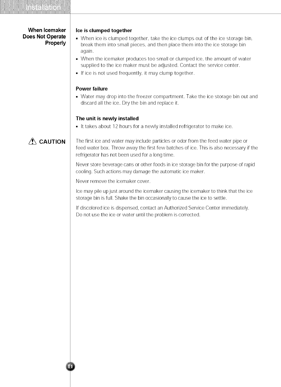 Ice is clumped together, Power failure, The unit is newly installed | LG SXS LRSC 26980TT User Manual | Page 11 / 33