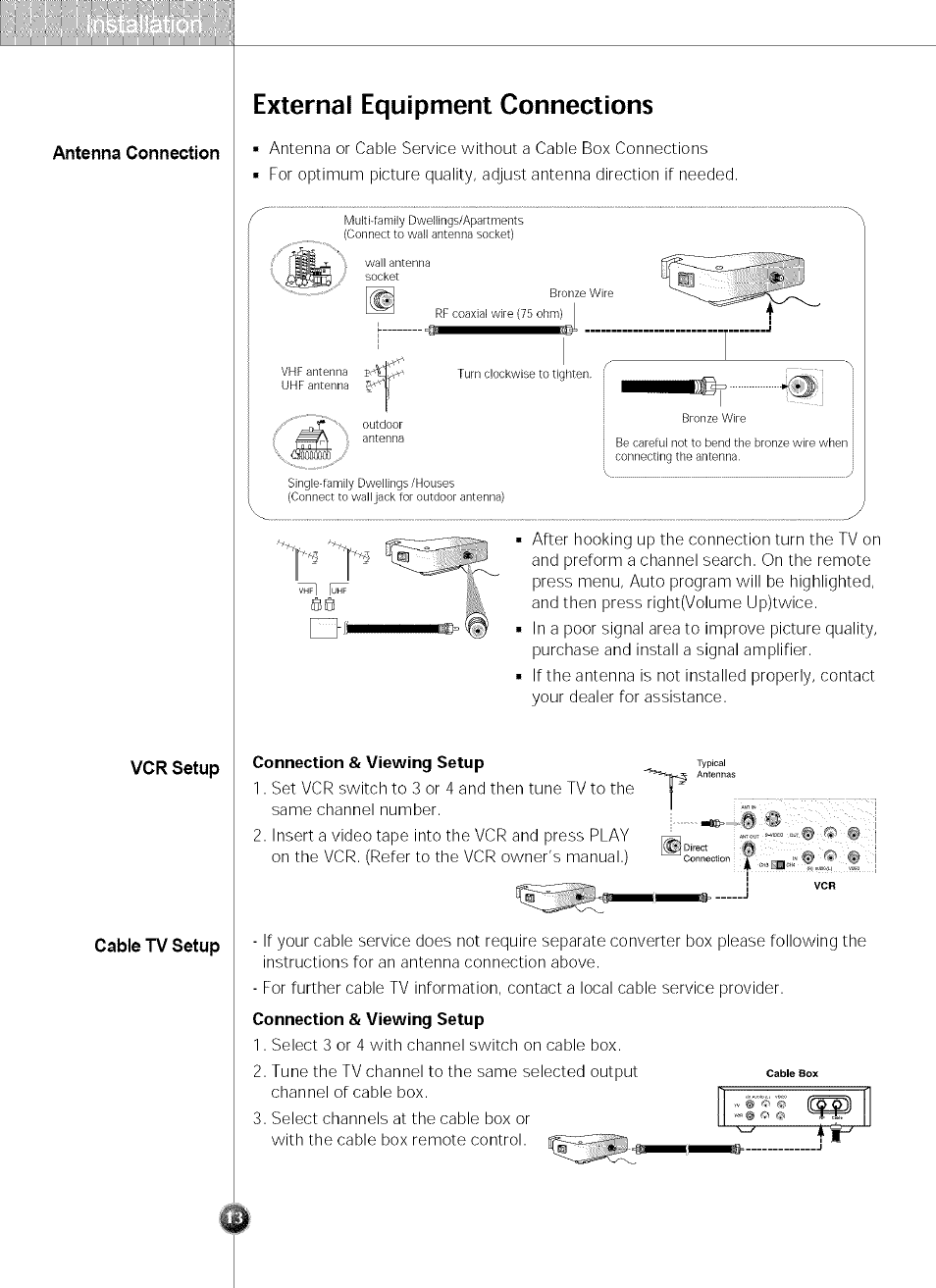 External equipment connections, Connection & viewing setup | LG SXS LRSC 26980TT User Manual | Page 13 / 33