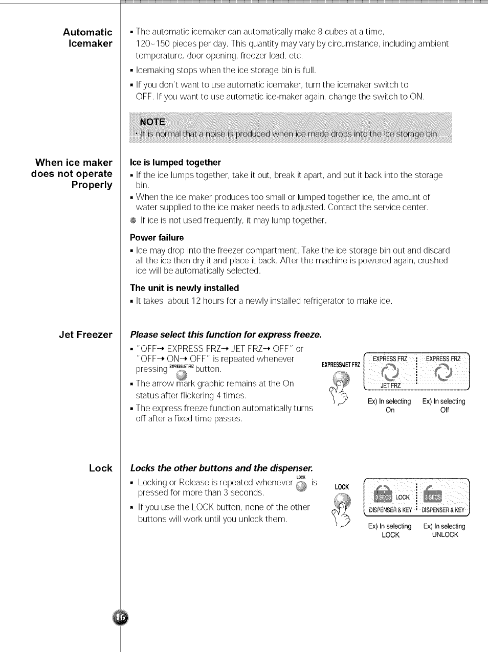 Ice is lumped together, Power failure | LG SXS LRSC 26980TT User Manual | Page 16 / 33