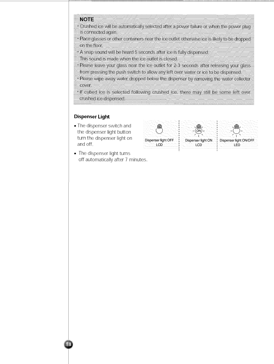 Note, Dispenser light | LG SXS LRSC 26980TT User Manual | Page 18 / 33