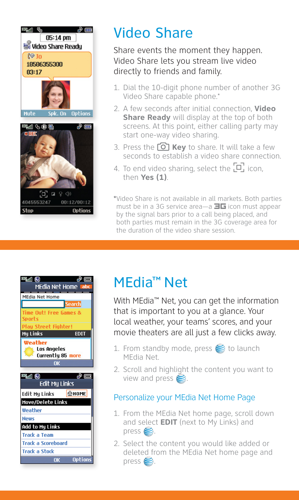 Video share, Media™ net | LG CU515 User Manual | Page 12 / 16