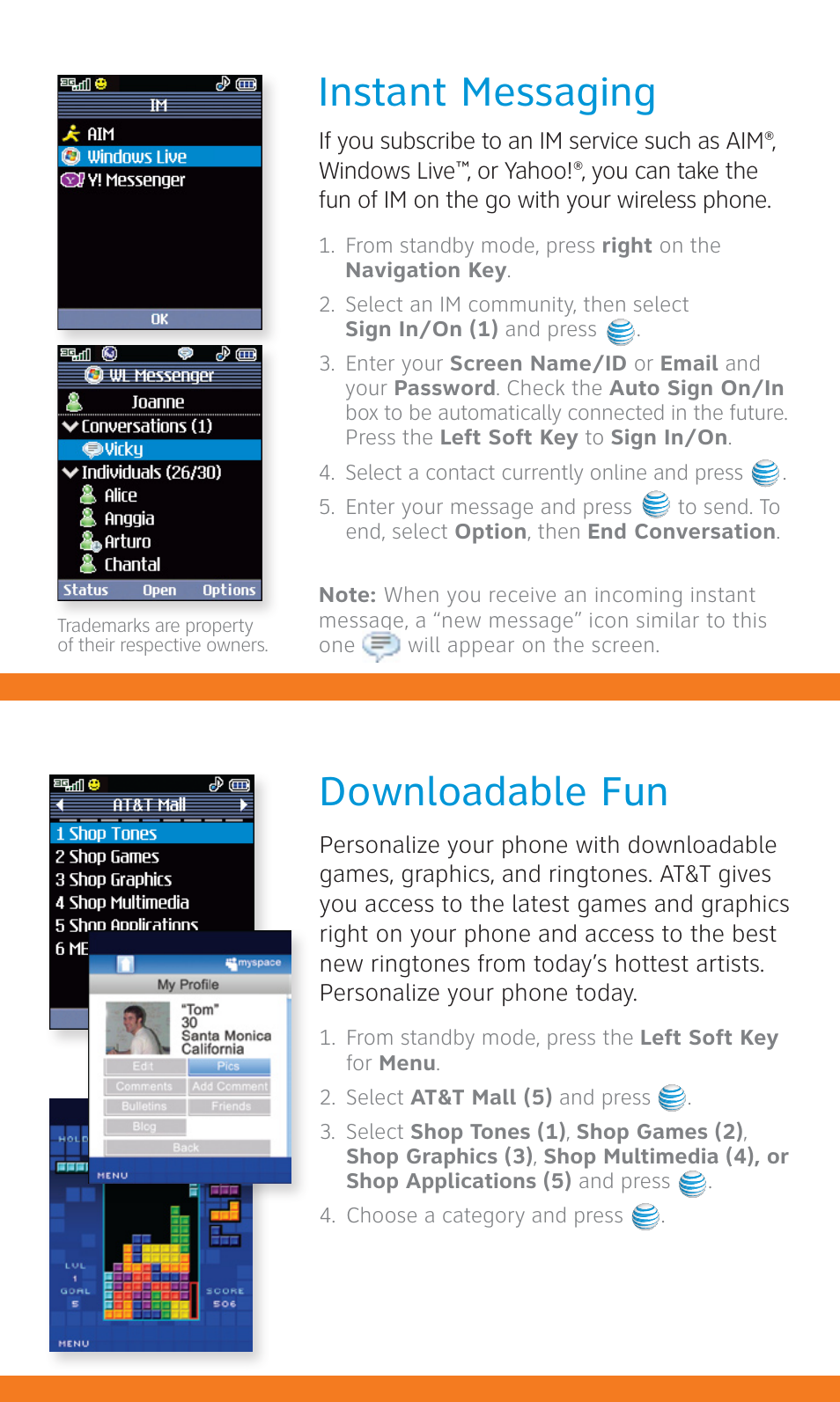 Instant messaging, Downloadable fun | LG CU515 User Manual | Page 15 / 16