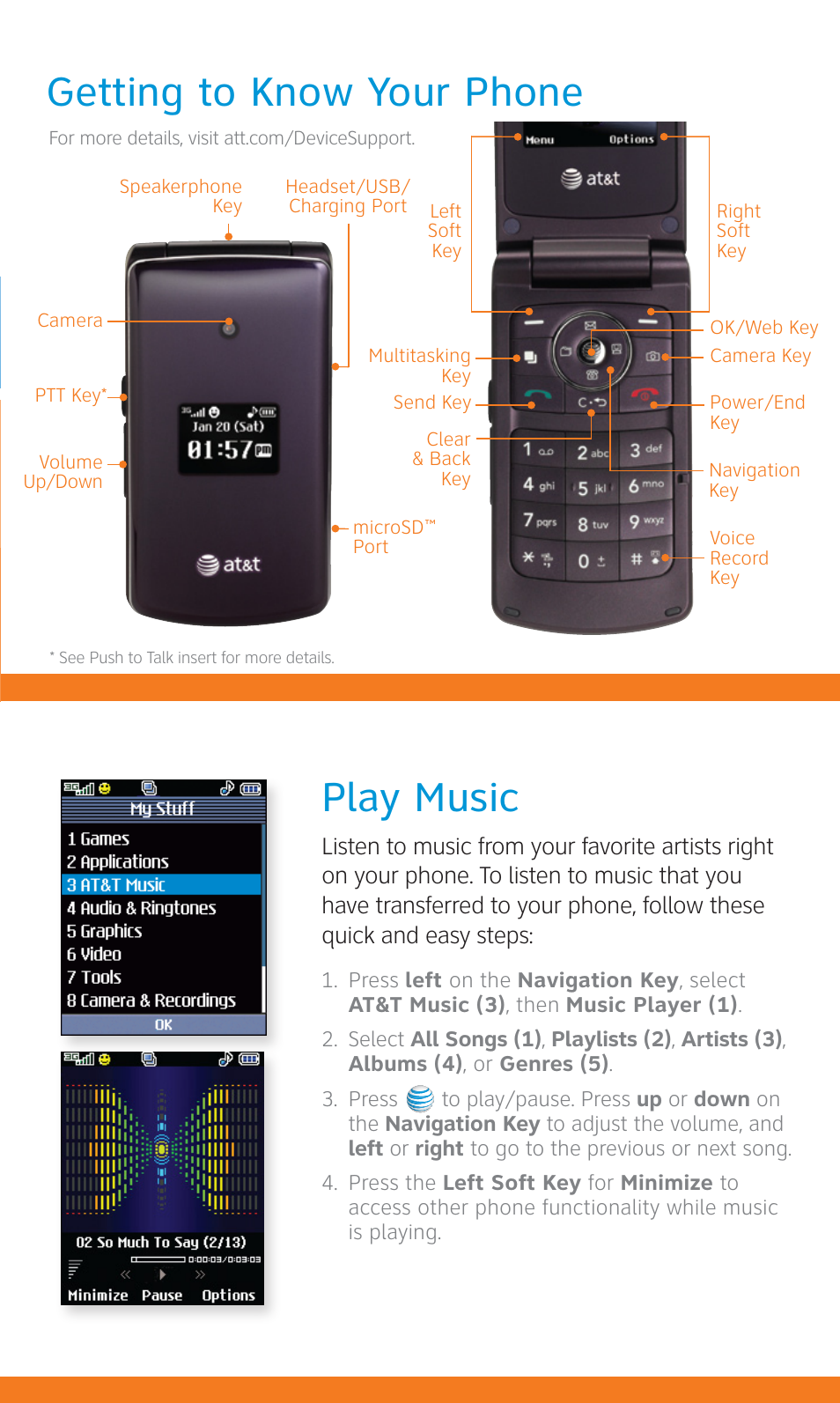 Getting to know your phone, Play music | LG CU515 User Manual | Page 2 / 16