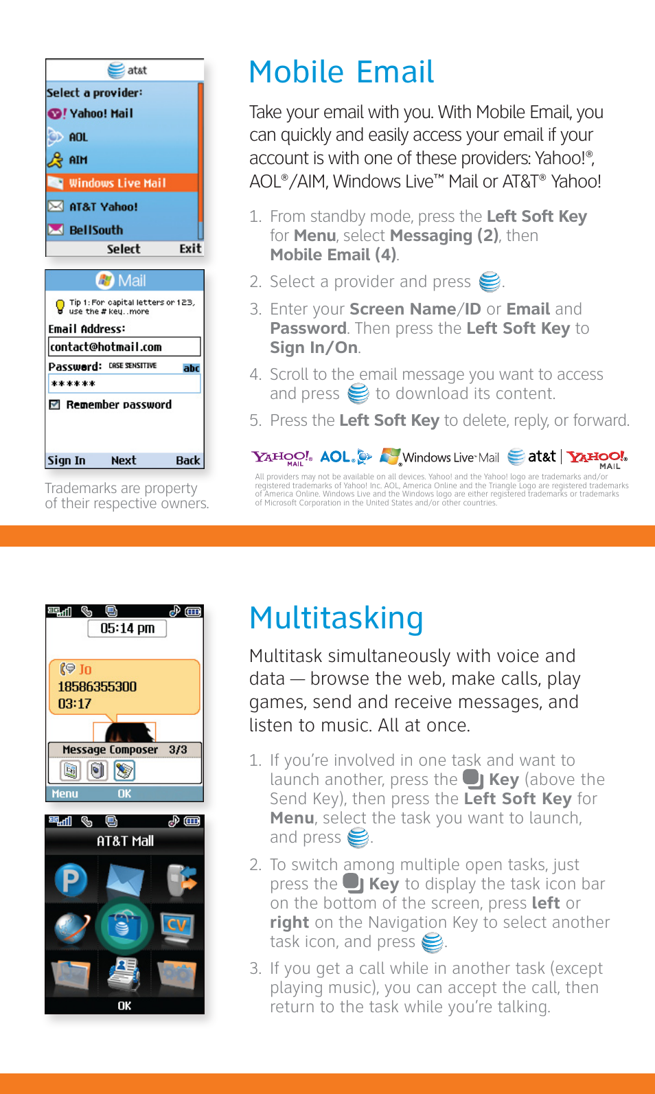 Mobile email, Multitasking | LG CU515 User Manual | Page 9 / 16