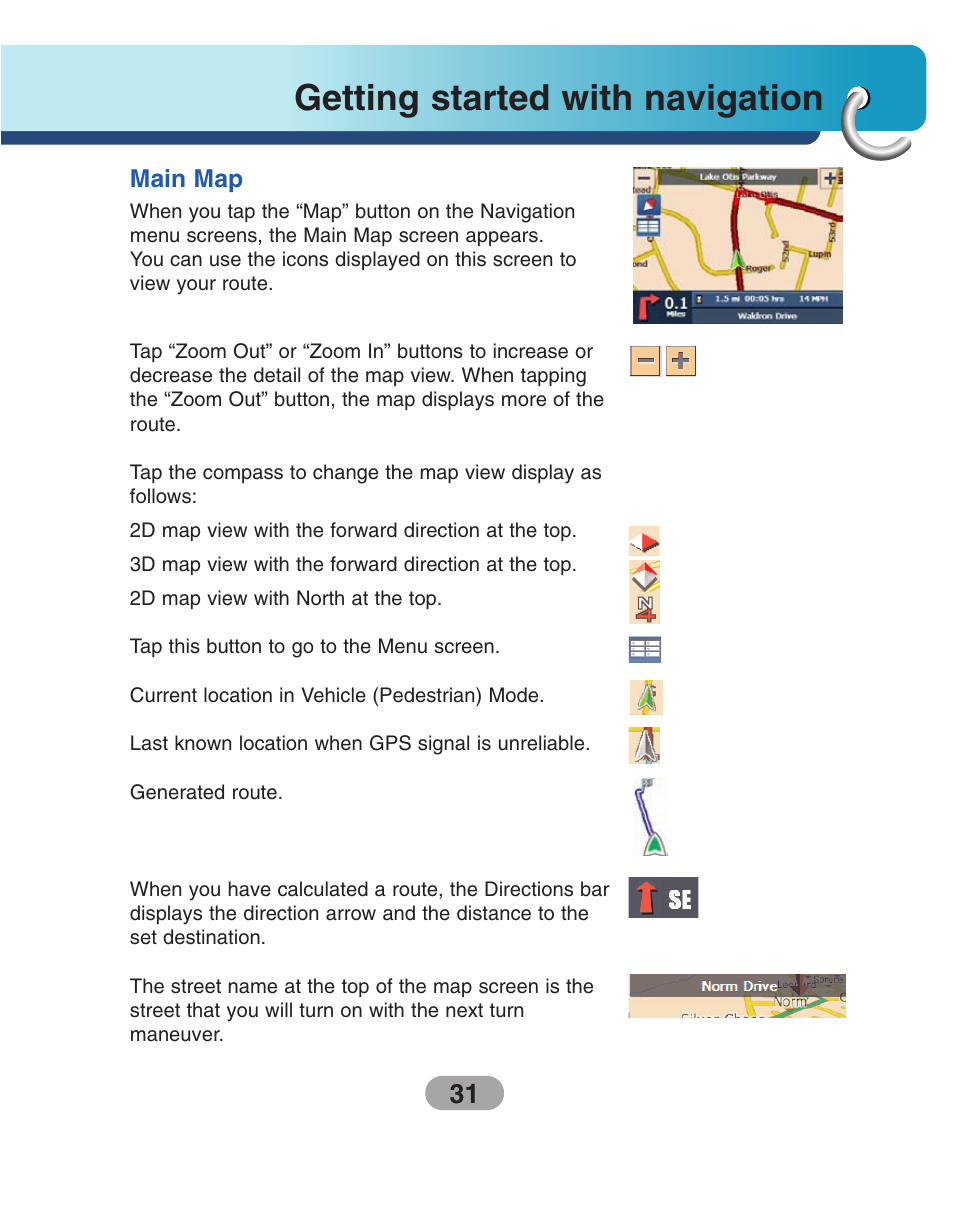 Main map, Getting started with navigation | LG LN735 Series User Manual | Page 31 / 76