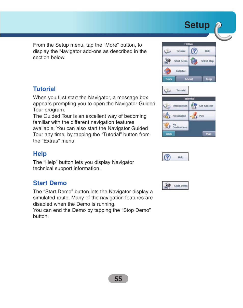 Tutorial, Help, Start demo | Setup | LG LN735 Series User Manual | Page 55 / 76