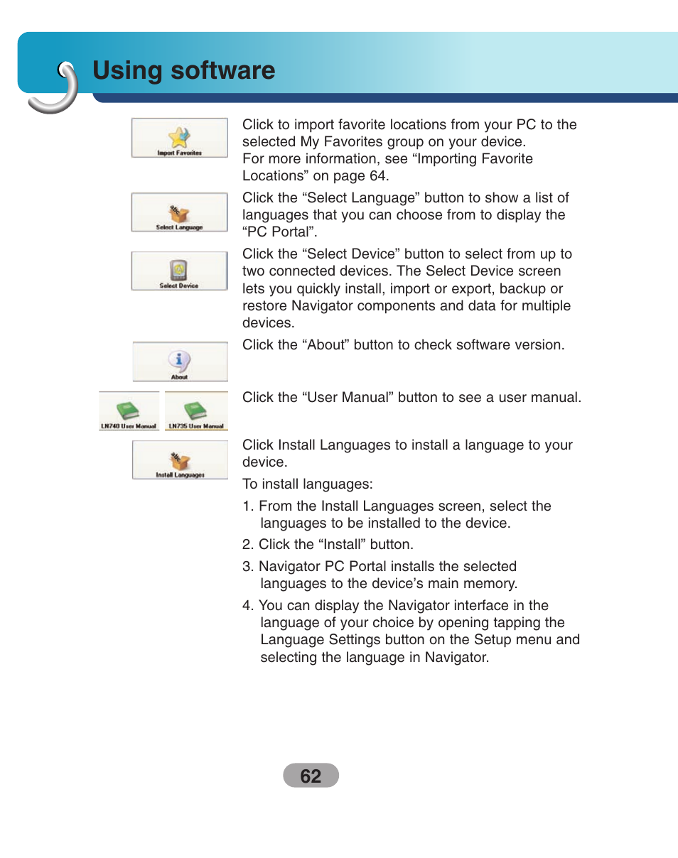 Using software | LG LN735 Series User Manual | Page 62 / 76