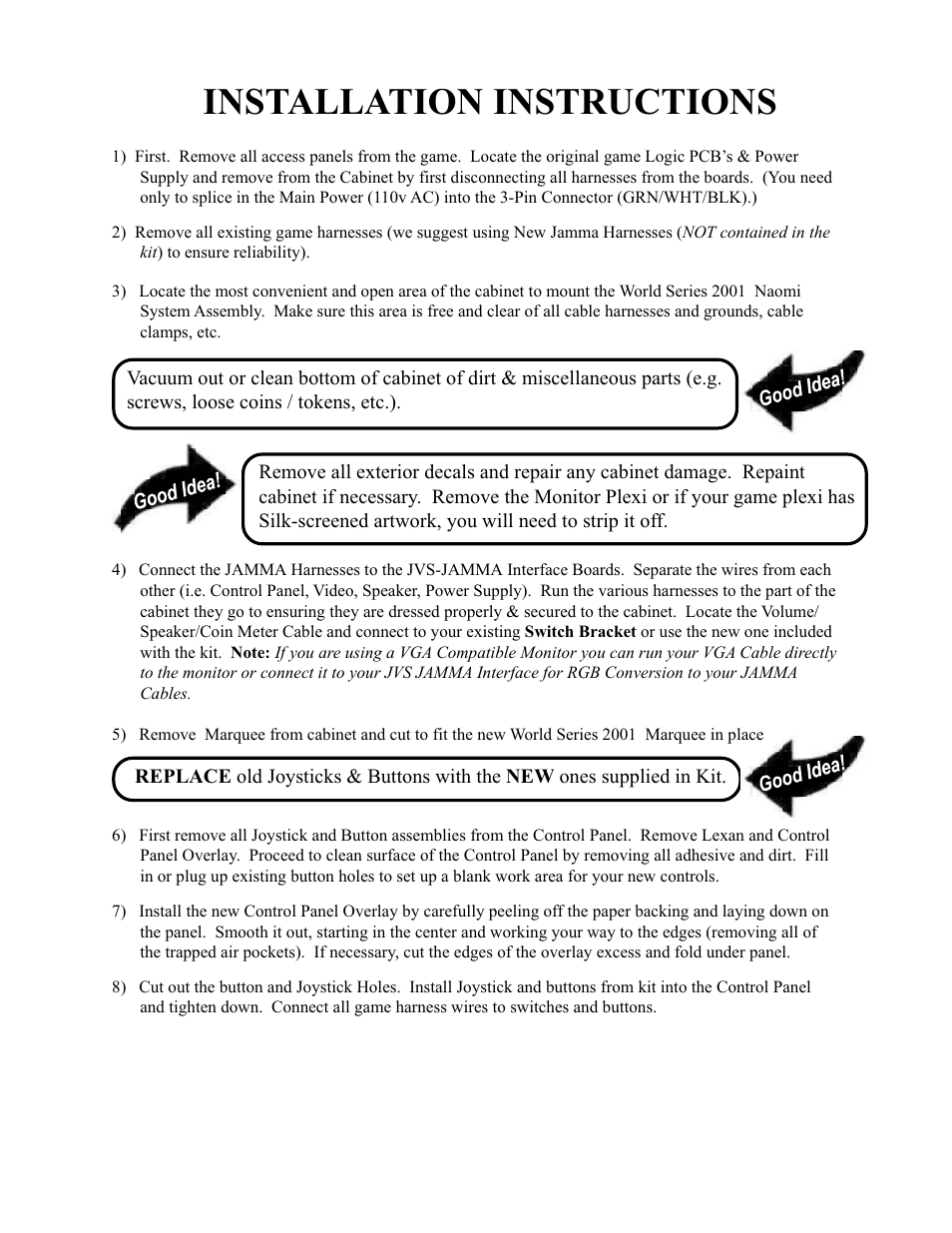 Installation instructions | Sega World Series 2001 User Manual | Page 7 / 36