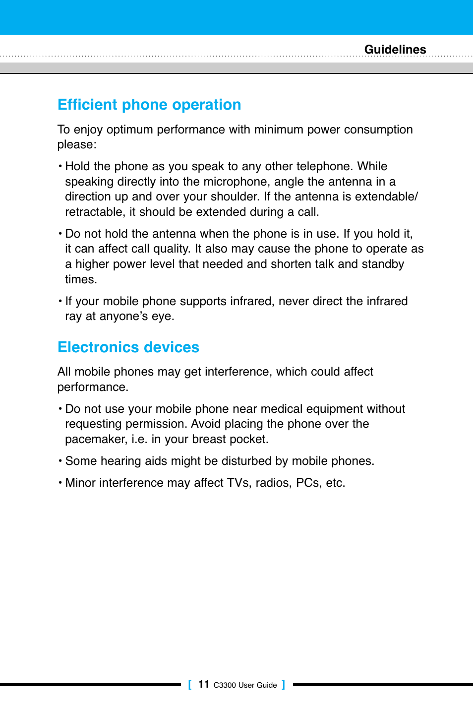 Efficient phone operation, Electronics devices | LG C3300 User Manual | Page 10 / 99