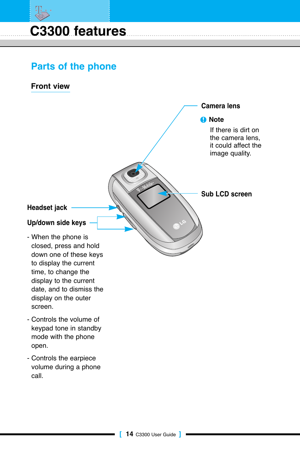 C3300 features, Parts of the phone | LG C3300 User Manual | Page 13 / 99