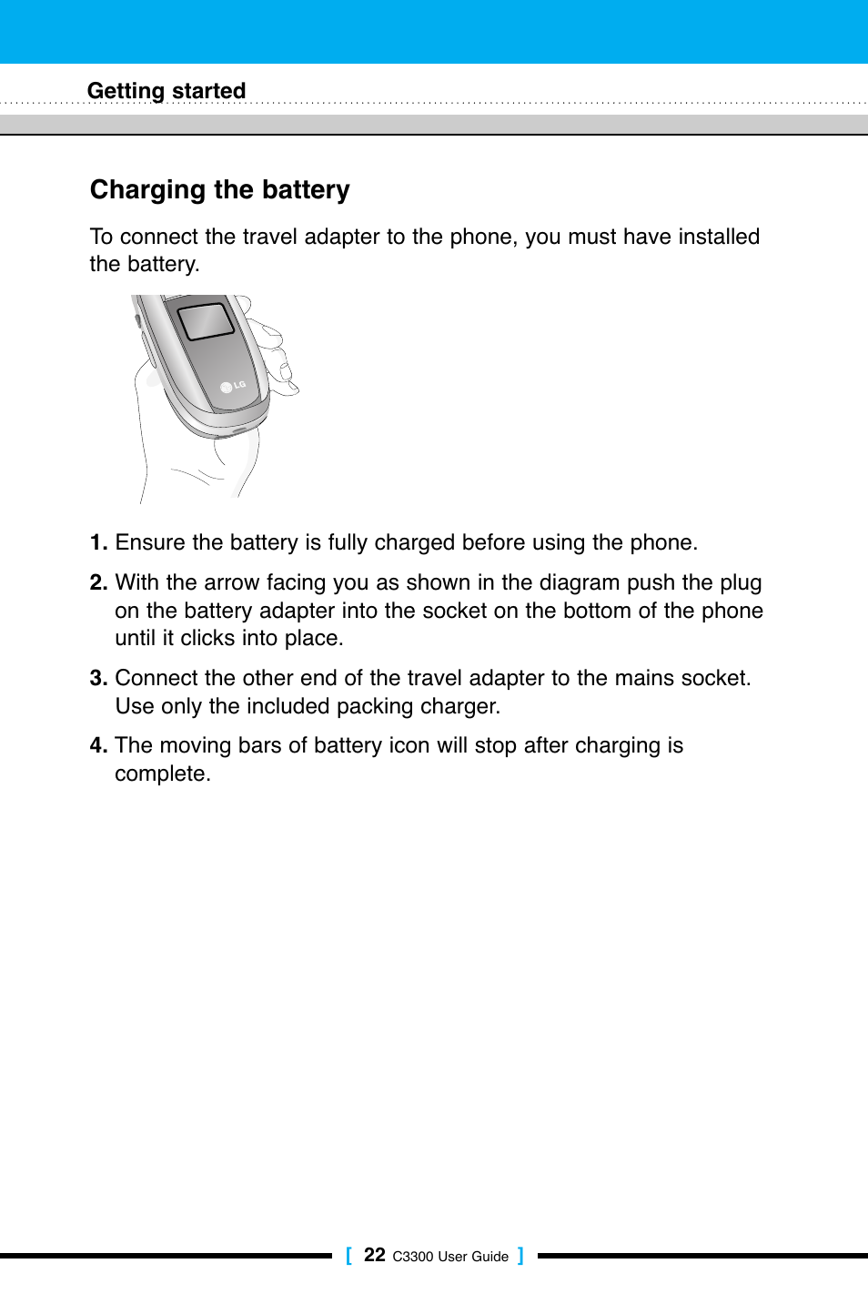 Charging the battery | LG C3300 User Manual | Page 21 / 99
