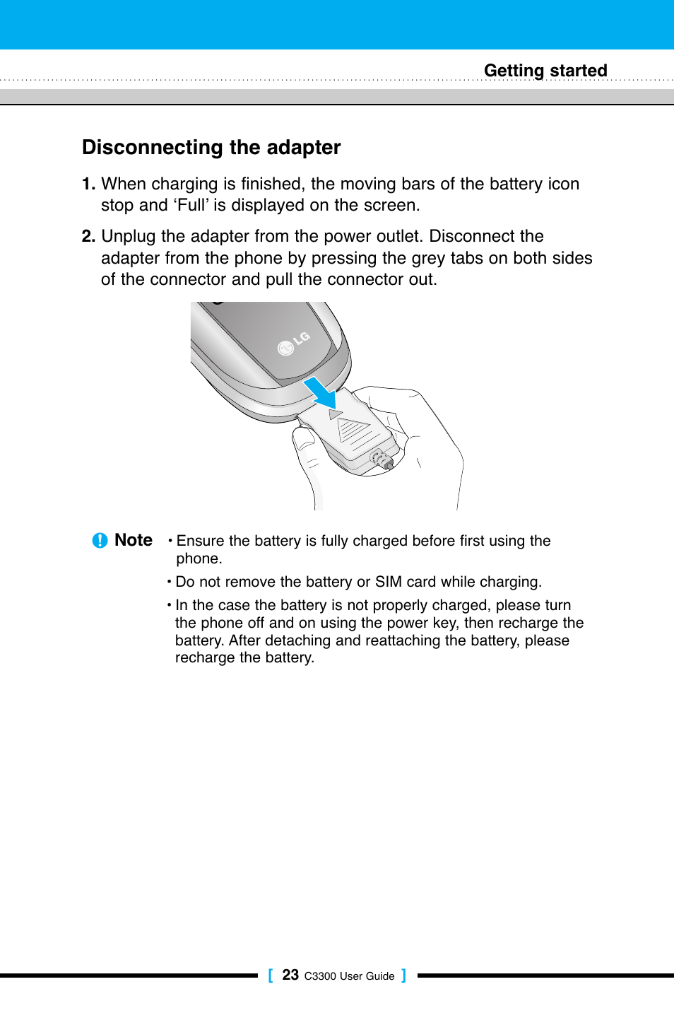 Disconnecting the adapter | LG C3300 User Manual | Page 22 / 99
