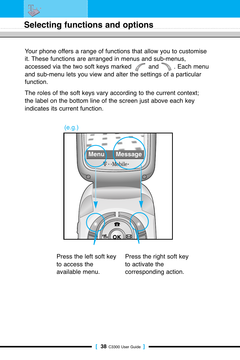 Selecting functions and options | LG C3300 User Manual | Page 37 / 99