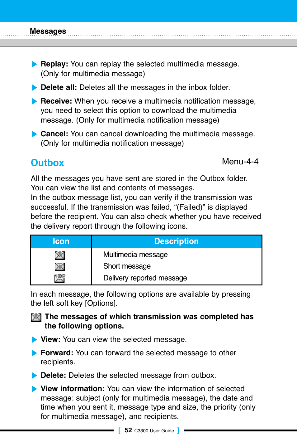 Outbox | LG C3300 User Manual | Page 51 / 99