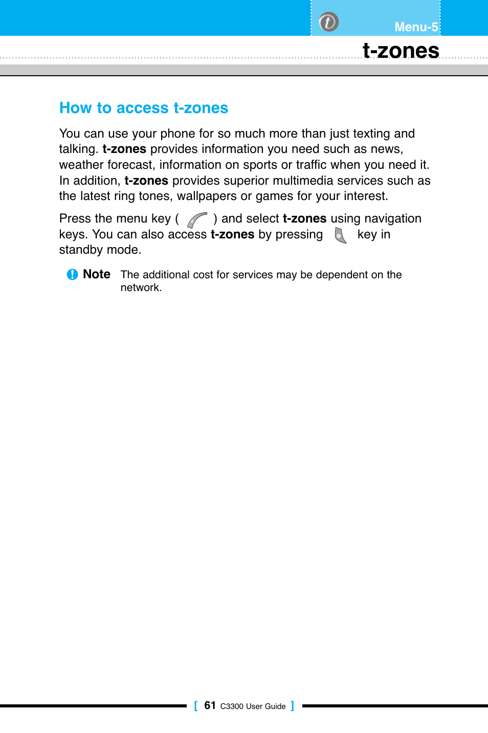 T-zones, How to access t-zones | LG C3300 User Manual | Page 60 / 99