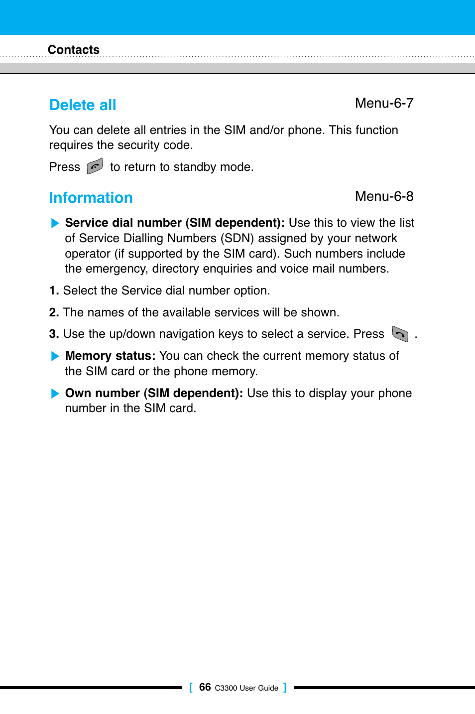 Delete all, Information | LG C3300 User Manual | Page 65 / 99