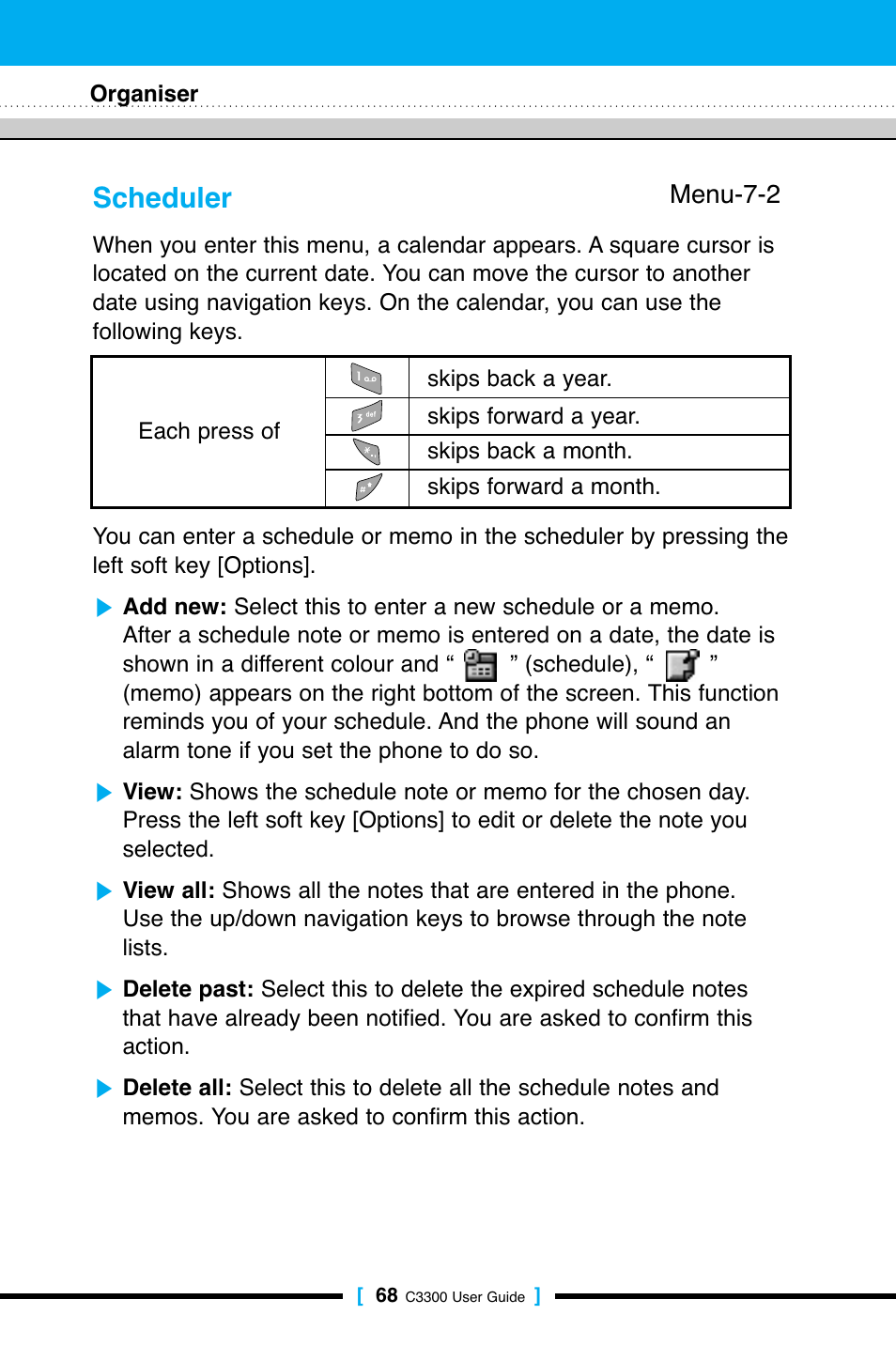 Scheduler | LG C3300 User Manual | Page 67 / 99