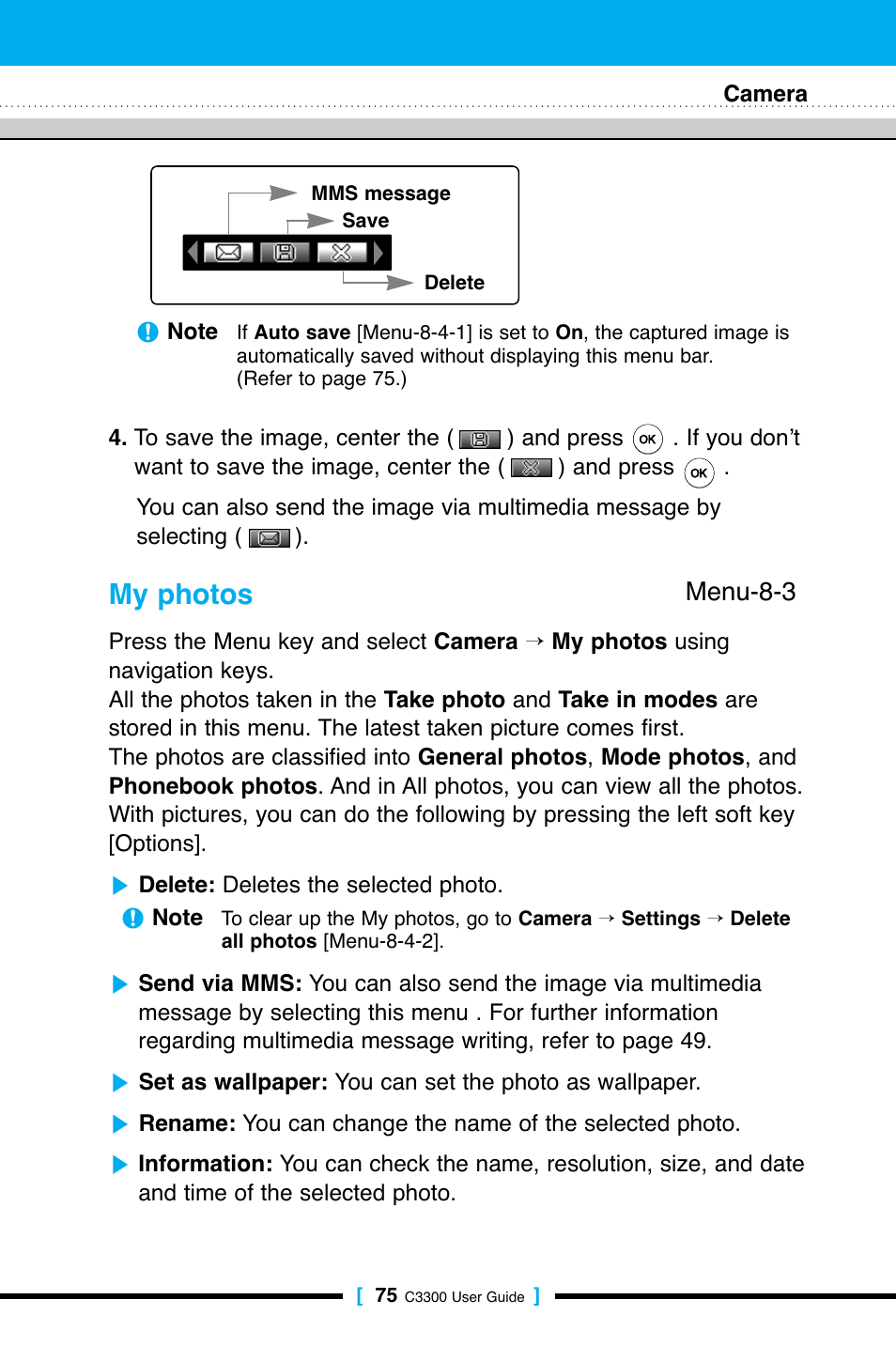 My photos, Menu-8-3 | LG C3300 User Manual | Page 74 / 99