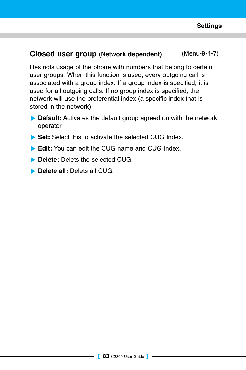 Closed user group | LG C3300 User Manual | Page 82 / 99