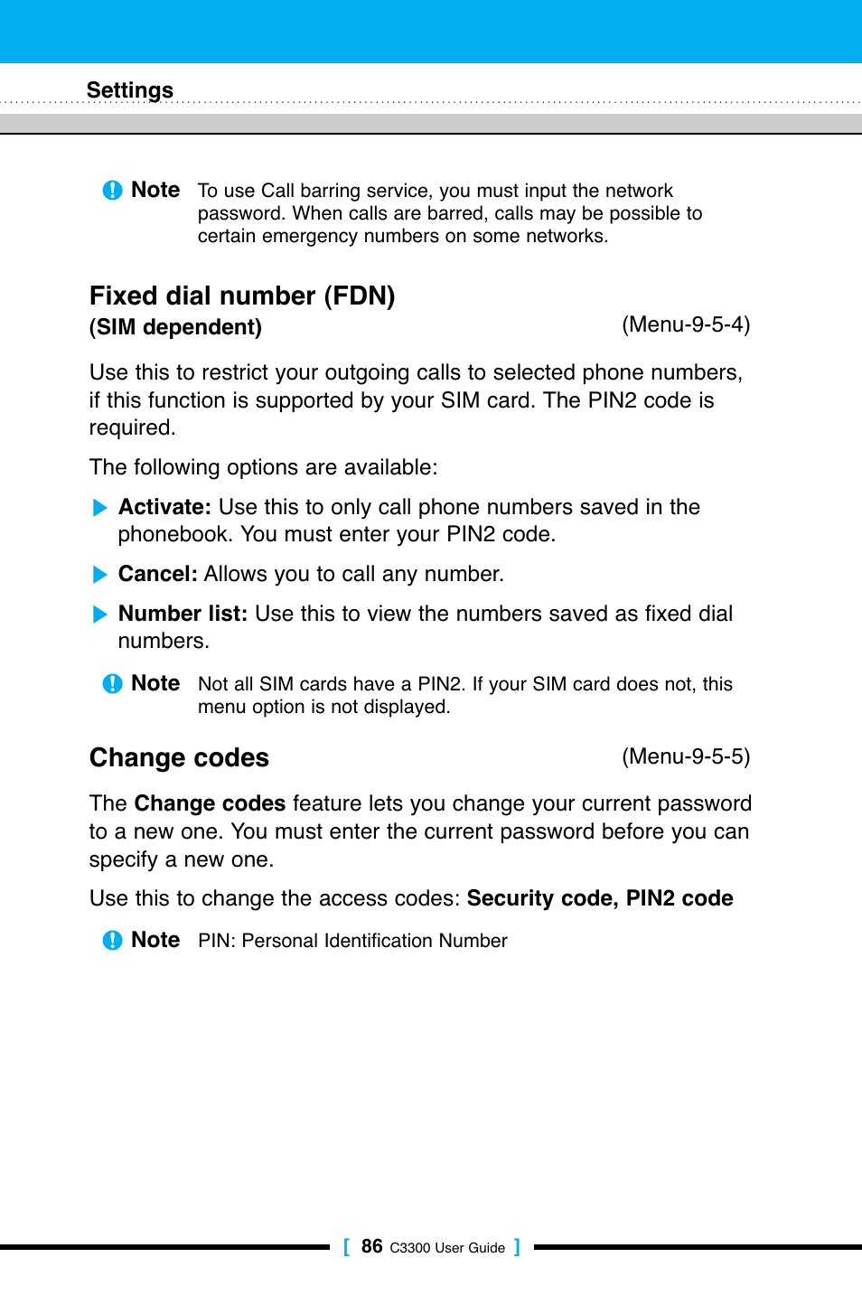 Fixed dial number (fdn), Change codes | LG C3300 User Manual | Page 85 / 99