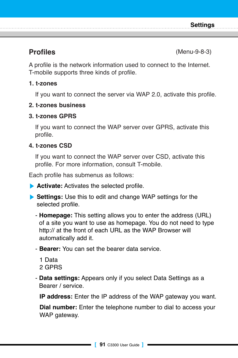 Profiles | LG C3300 User Manual | Page 90 / 99