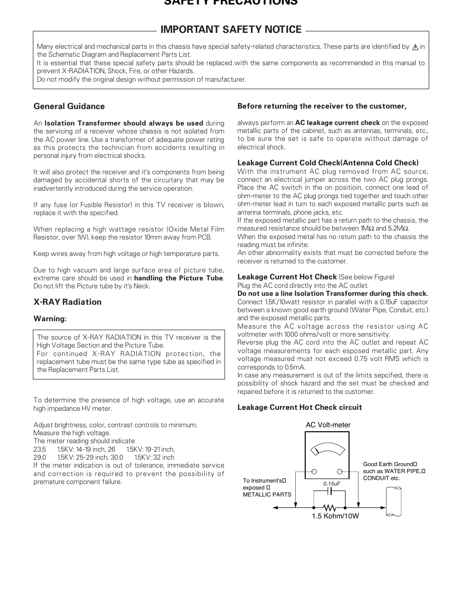 Safety precautions, Important safety notice | LG Color TV CT-25 User Manual | Page 3 / 29