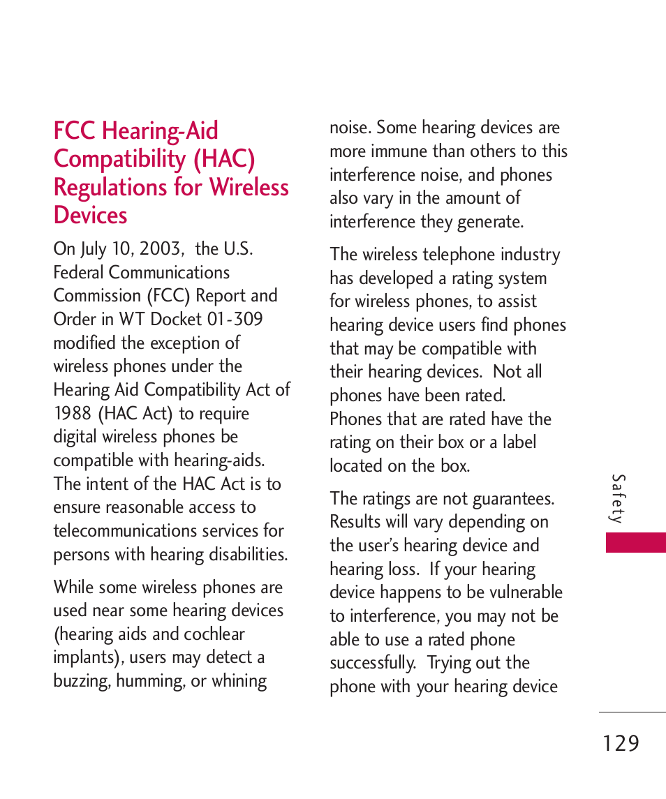 Fcc hearing-aid compatibilit | LG Banter Touch MMBB0393601 User Manual | Page 131 / 145