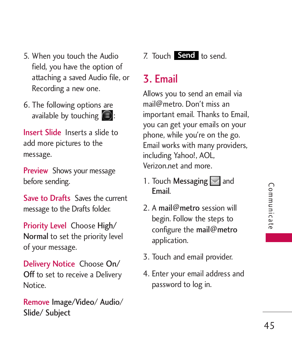 Email | LG Banter Touch MMBB0393601 User Manual | Page 47 / 145