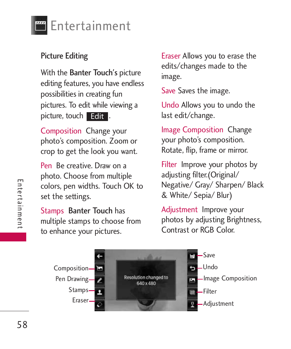Entertainment | LG Banter Touch MMBB0393601 User Manual | Page 60 / 145