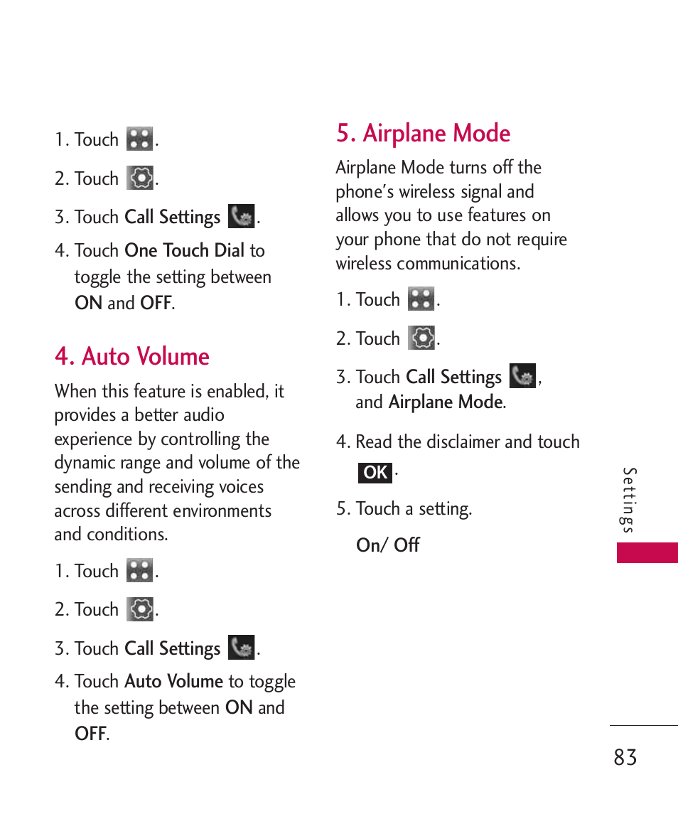 Auto volume, Airplane mode | LG Banter Touch MMBB0393601 User Manual | Page 85 / 145