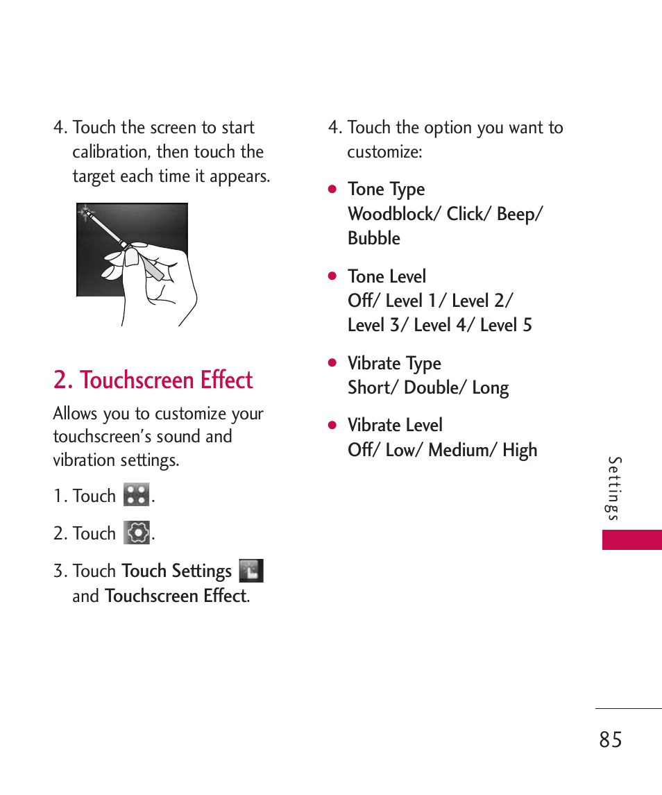 Touchscreen effect | LG Banter Touch MMBB0393601 User Manual | Page 87 / 145