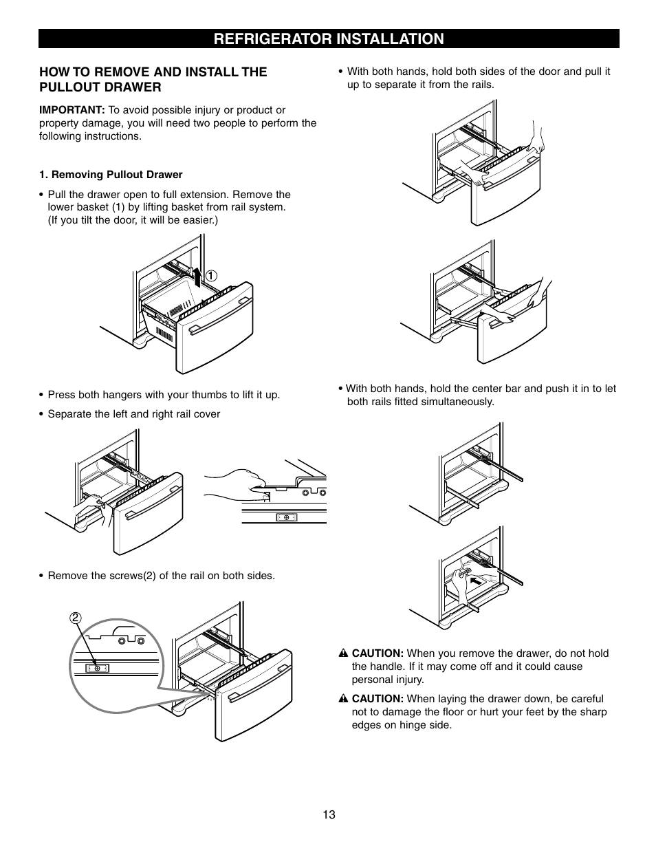 Refrigerator installation | LG LFC21760 User Manual | Page 13 / 36