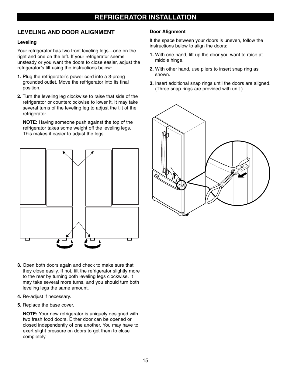 Refrigerator installation | LG LFC21760 User Manual | Page 15 / 36