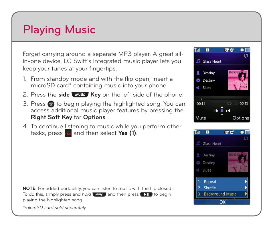 Playing music | LG HBM-760 User Manual | Page 5 / 8