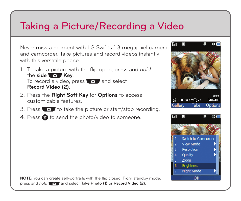 Taking a picture/recording a video | LG HBM-760 User Manual | Page 7 / 8