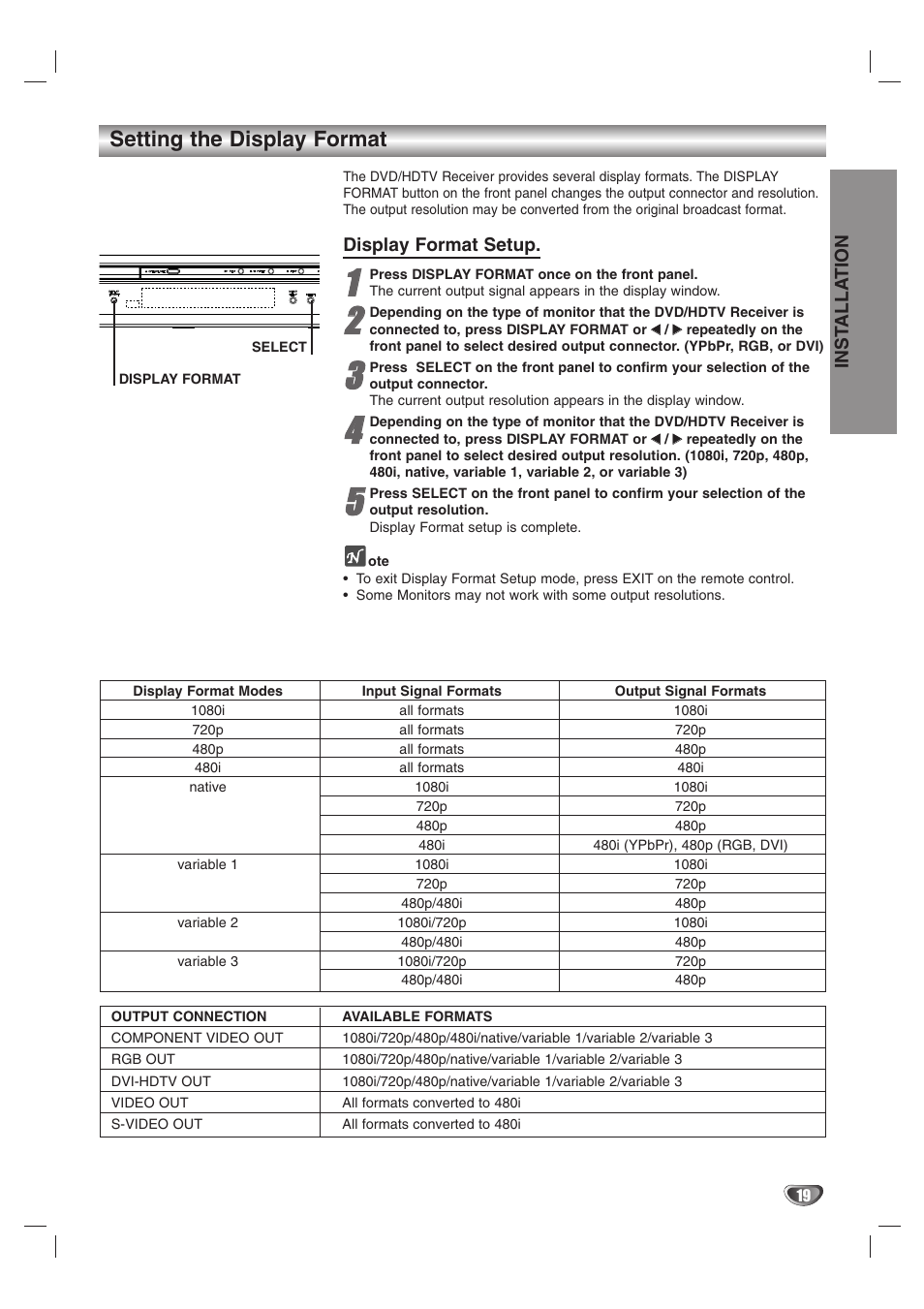 Setting the display format | LG LST-3510A User Manual | Page 19 / 64