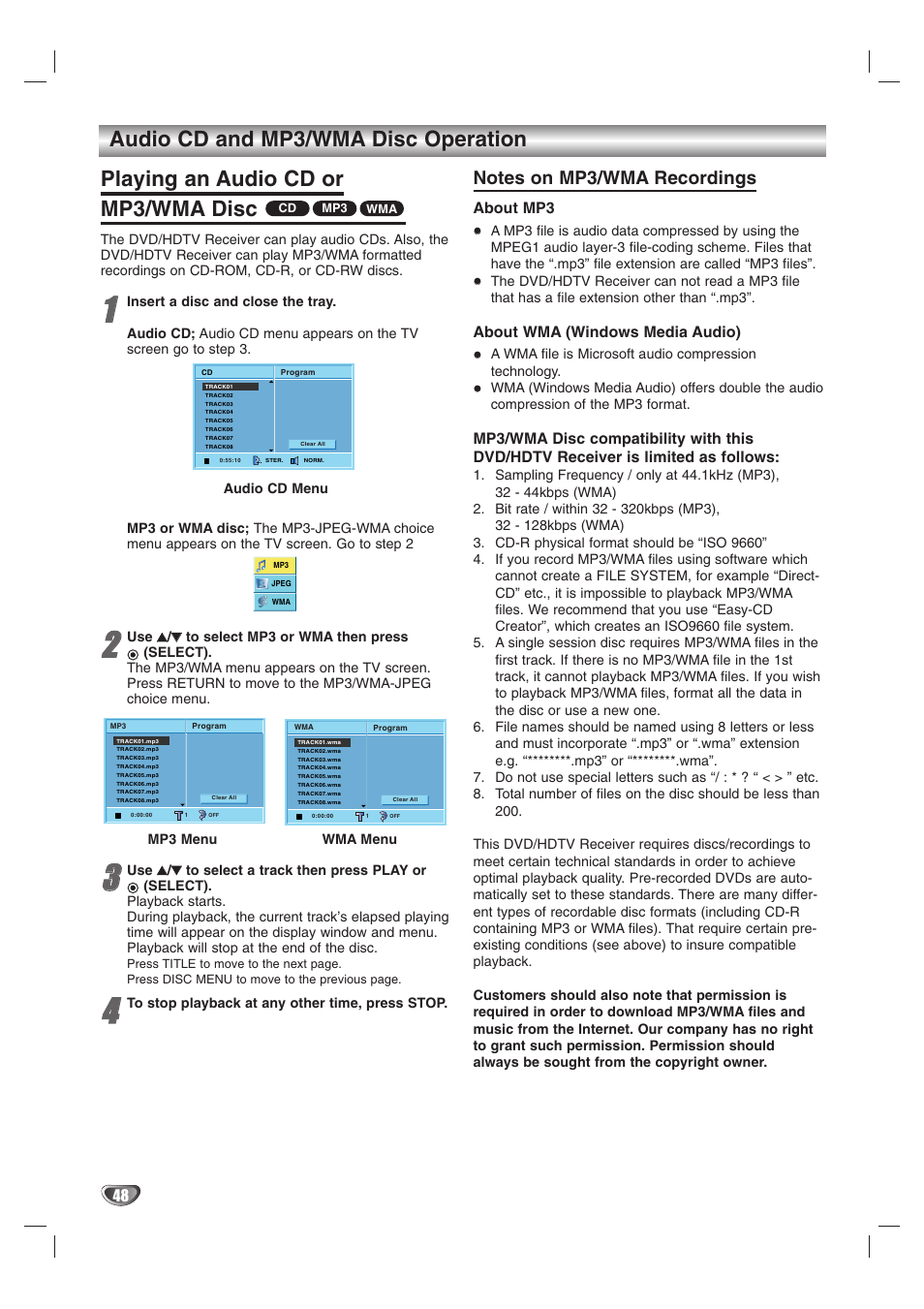 About mp3, About wma (windows media audio) | LG LST-3510A User Manual | Page 48 / 64