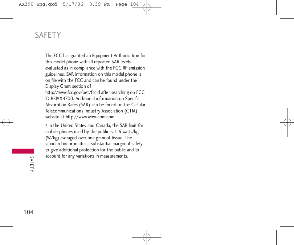 Safety | LG AX390 User Manual | Page 106 / 114