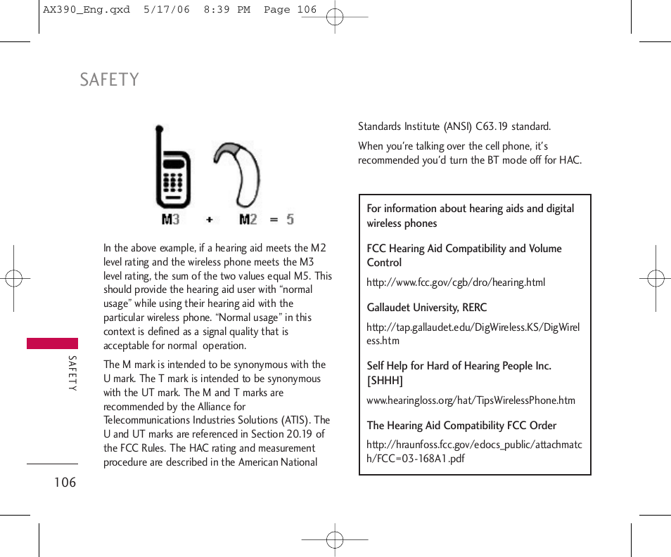 Safety | LG AX390 User Manual | Page 108 / 114