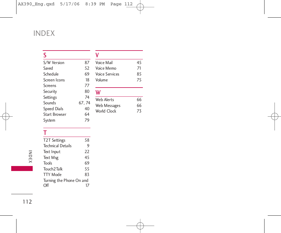 Index | LG AX390 User Manual | Page 114 / 114