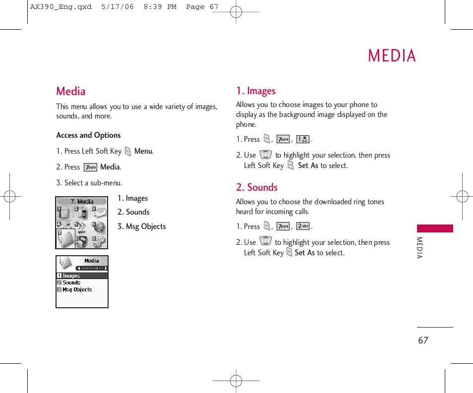 Media, Images, Sounds | LG AX390 User Manual | Page 69 / 114