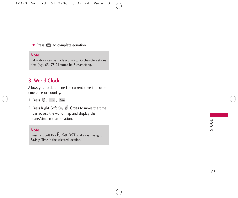 World clock | LG AX390 User Manual | Page 75 / 114