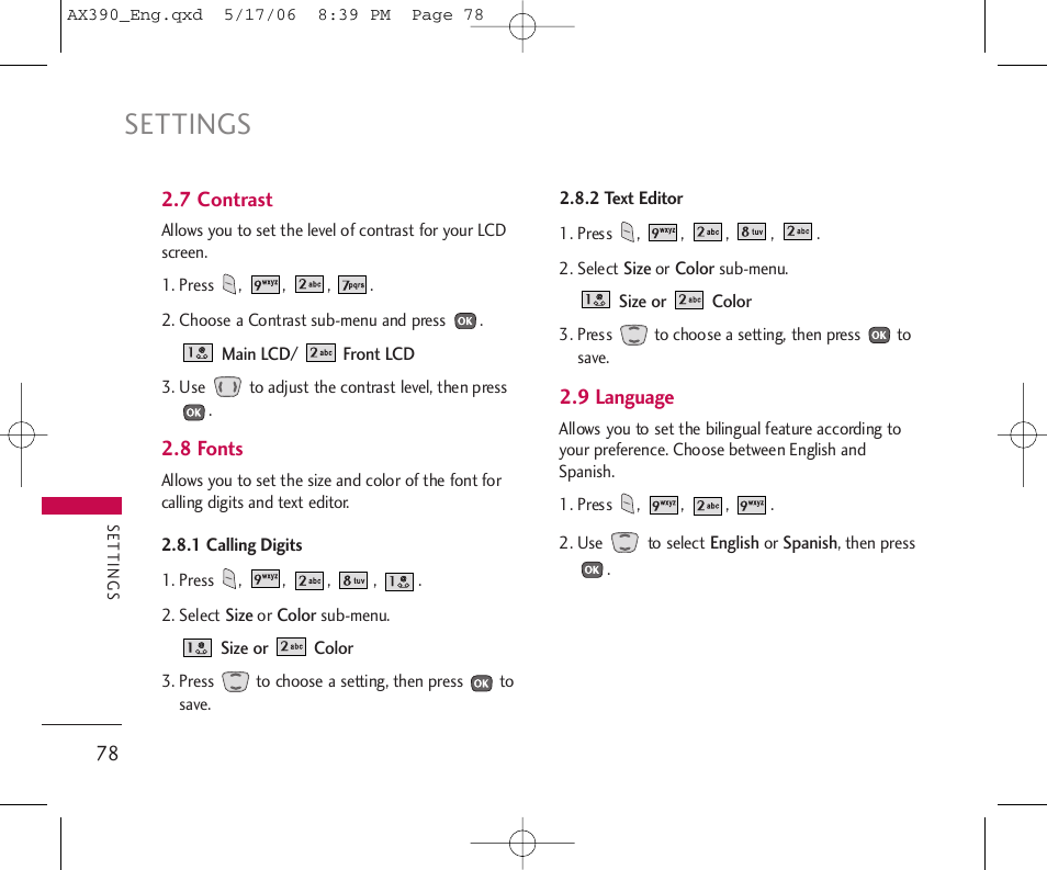 Settings | LG AX390 User Manual | Page 80 / 114