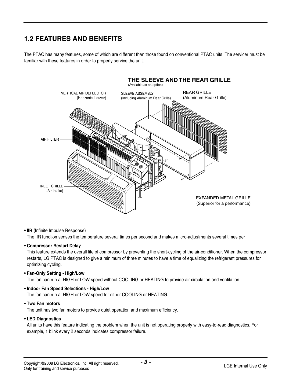 2 features and benefits, The sleeve and the rear grille | LG LP091CEM-Y8 User Manual | Page 3 / 48