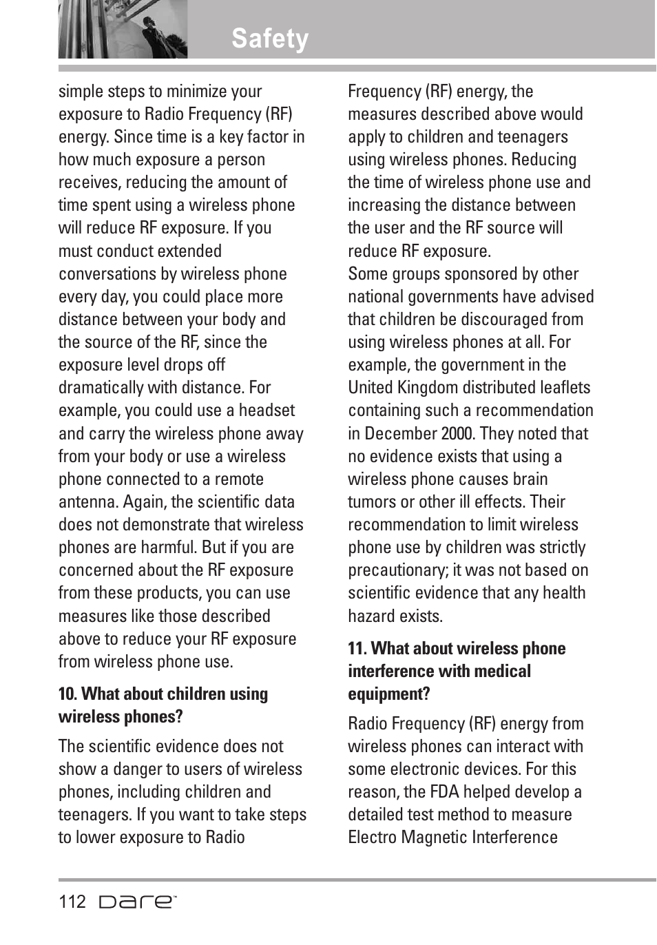 Safety | LG Dare User Manual | Page 114 / 273