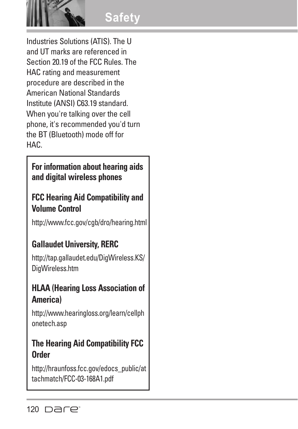 Safety | LG Dare User Manual | Page 122 / 273