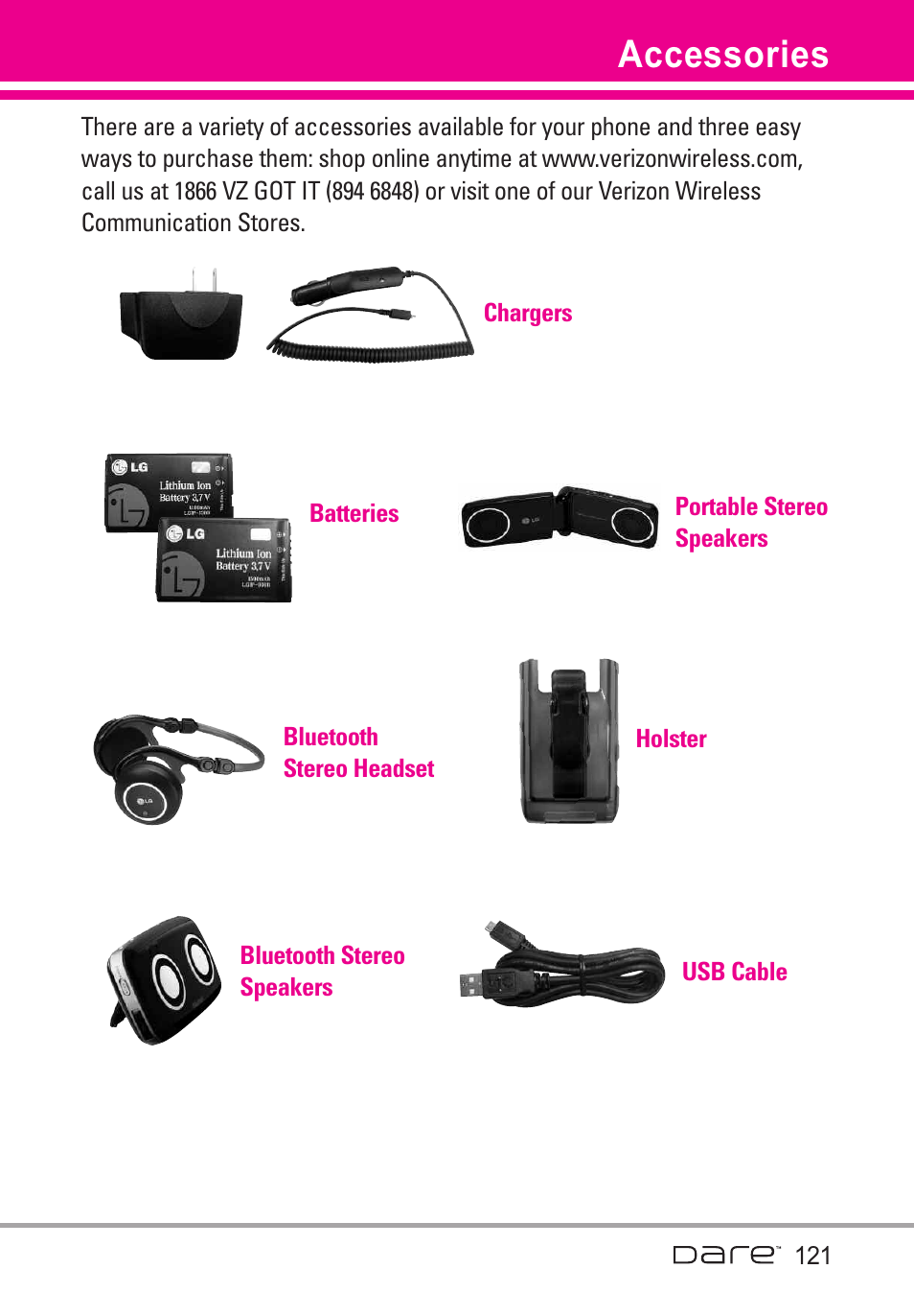 Accessories | LG Dare User Manual | Page 123 / 273
