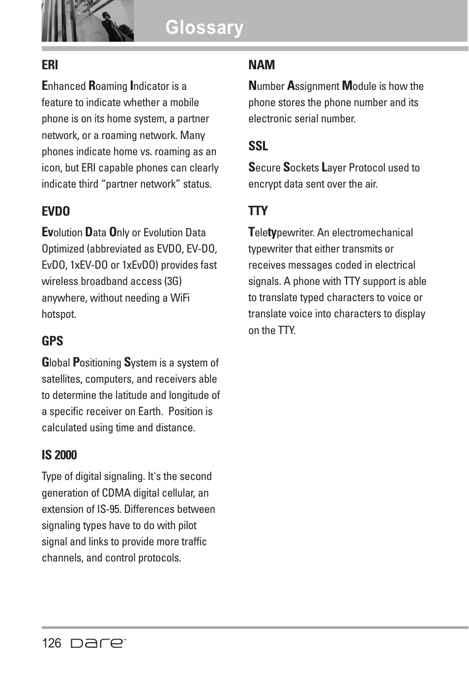 Glossary | LG Dare User Manual | Page 128 / 273