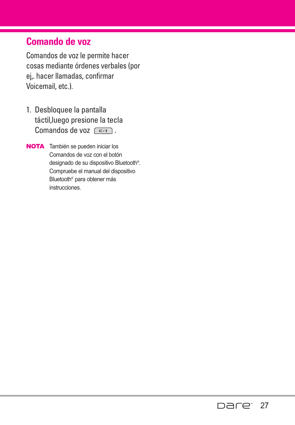 Comando de voz | LG Dare User Manual | Page 158 / 273